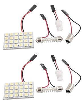 Cutequeen Trading 2PCS White 5050 24SMD 24-SMD LED Panel Dome Light Lamp   T10 BA9S Festoon Adapter (pack of 2)