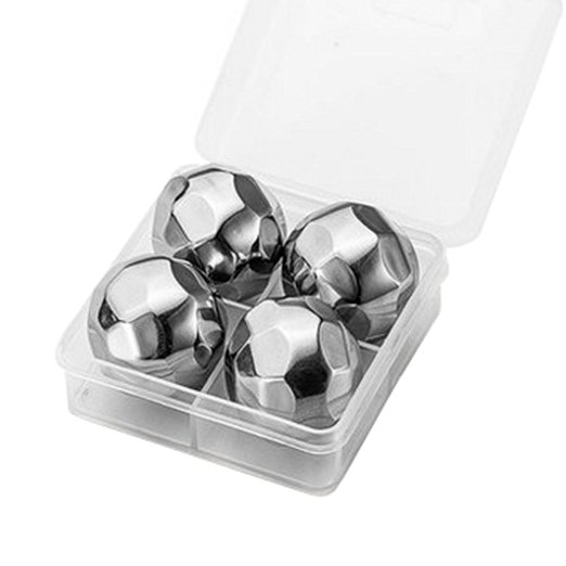 Whiskey Stones Set Ice Cube Wine Chillers SUS 304 Stainless Steel Chilling Rocks Sipping Stones for Drinking Soda Juice / Physical Cooling / Cold Compress, Storage Box as Gift (4, Diamond Ball)