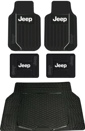 5pc Jeep Mopar Original Logo Elite Style Universal Front and Rear Rubber Floor Mats & Black Cargo MAT