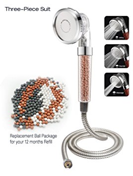 Shower Head and Hose Set with 6 Pack Ionic Filter Balls - 3 in 1 Shower Accessories - 3-Way Shower Modes for Rejuvenate Skin and Hair