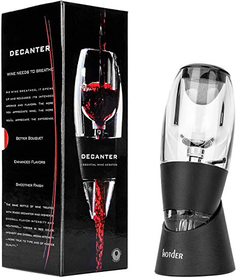Hotder Wine Aerator Pourer Diffuser Decanter Spout with Base for Red Wine Christmas Gift,Home use And Party,Black