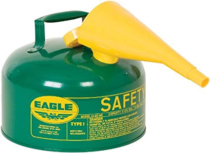 Eagle UI-20-FSG Type I Metal Safety Can with F-15 Funnel, Combustibles, 11-1/4" Width x 9-1/2" Depth, 2 Gallon Capacity, Green
