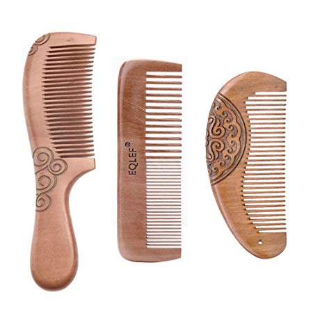 Wooden Comb Set Girls Men, Lightweight Natural Mahogany Beard Hair Comb Set of 3(Type 4)