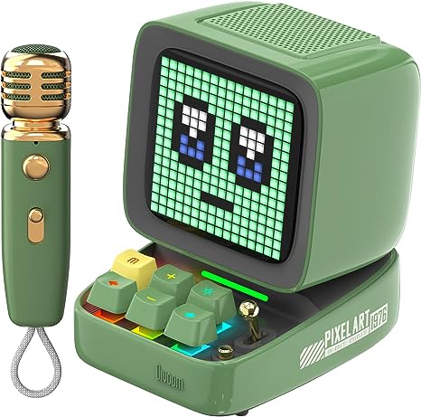 Divoom Ditoo-Mic Bluetooth Speaker with Karaoke Microphone - RGB Keyboard and Pixel Display Desktop Decor, Different Sound Modes, Ideal Gifts for Home Party, Mobile KTV (Green)