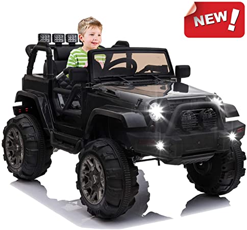 OTTARO Kids Ride on Truck, Children Electric Ride on Car w/Parent Remote Control, 12V Battery Powered Driving Trucks Cars for Boys and Girls, Spring Suspension, MP3 Player (Black)