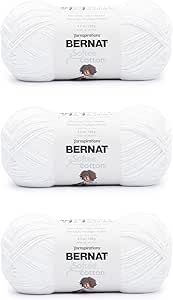 Bernat Softee Cotton Clear White Yarn - 3 Pack of 120g/4.25oz - Nylon - 3 DK (Light) - 254 Yards - Knitting, Crocheting & Crafts