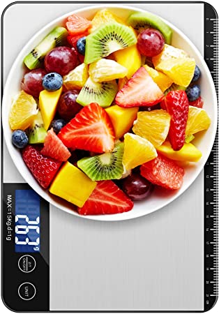 Homever Kitchen Scale Multifunction Digital Food Scale, with Highly Sensitive LCD Touch Display and Ruler Function for Cooking Baking, 9 X 6.3in Big Panel(Stainless Steel)
