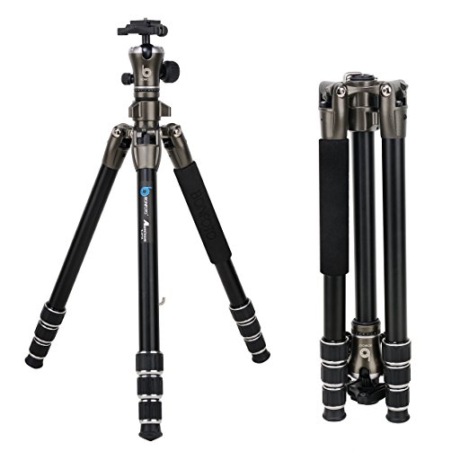 BONFOTO Aluminum Camera B671A Tripod 55 inch Lightweight Travel with Ball Head Two Quick Release Plates for Canon Nikon Sony Samsung Panasonic Olympus DSLR