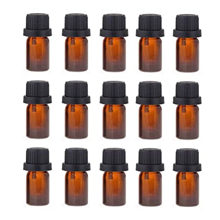 Constore 5ml Amber Glass Bottle For Essential Oil Refillable Vials with Euro Dropper Orifice Reducer Liquid Dispenser Travel Glass Bottle Glass Empty Cosmetic Jar Black Cap-15 Pack