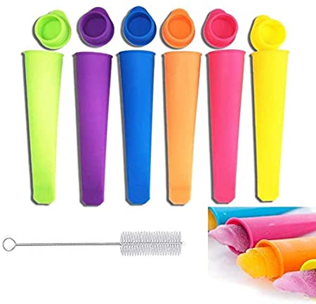 12 Pack Ice Pop Molds with Lids, 6 Colors Ice Lolly Moulds, Reusable Popsicle Molds Silicone DIY Popsicle Maker for Kids, Food Grade and BPA Free (Include Brush)
