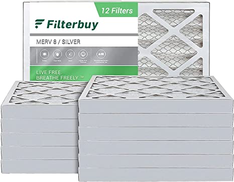 FilterBuy 18x25x2 Air Filter MERV 8, Pleated HVAC AC Furnace Filters (12-Pack, Silver)