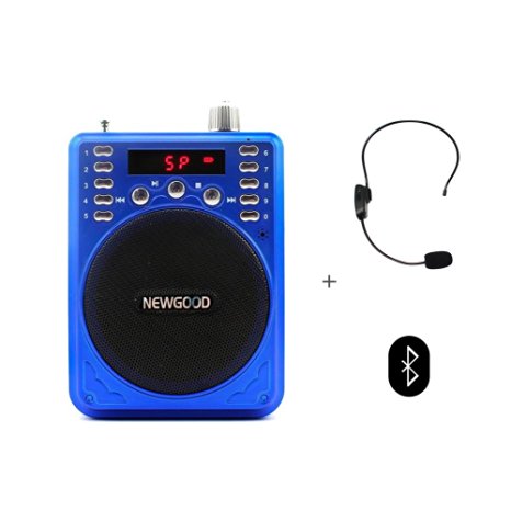 NEWGOOD Bluetooth Voice Amplifier with Wireless Headset Microphone Bluetooth Speaker FM Radio MP3 Player Recorder for Teachers Coaches(N37A)
