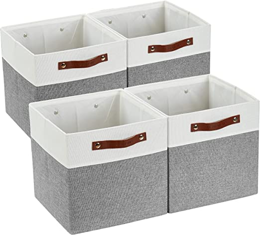 DECOMOMO Kallax Storage Boxes | Storage Cubes 33x33x33cm Fabric Organiser Storage for Wardrobe, Toys, Shelves, Office, Home & Nursery (Grey & White- Set of 4)
