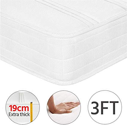 Yaheetech 3FT Single Mattress Density Sponge 9 Layers 216 Bonnell Springs Mattress with Anti-mite Knitted Jacquard Cover 19CM Height Medium Soft Mattress