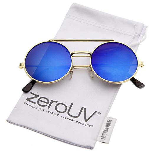 zeroUV - Mid Size Flip-Up Colored Mirror Lens Round Django Sunglasses 49mm