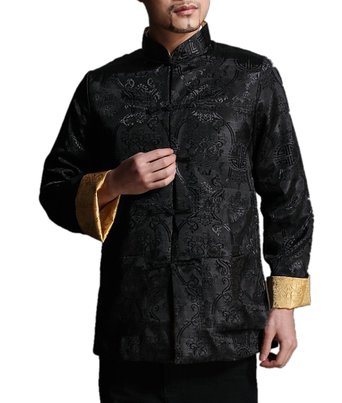 Chinese Tai Chi Kungfu Reversible Black / Gold Jacket Blazer 100% Silk Brocade #104