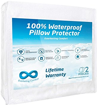 Everlasting Comfort 100% Waterproof Pillow Protector, Hypoallergenic, Breathable Membrane, Lifetime Replacement Guarantee (King)
