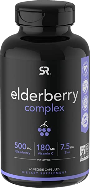 Organic Elderberry Capsules with Zinc & Vitamin C | Women & Men's Daily Herbal Supplement for Immune Support | Made from Organic Black Elderberries (Sambucus) - 60 Veggie Capsules