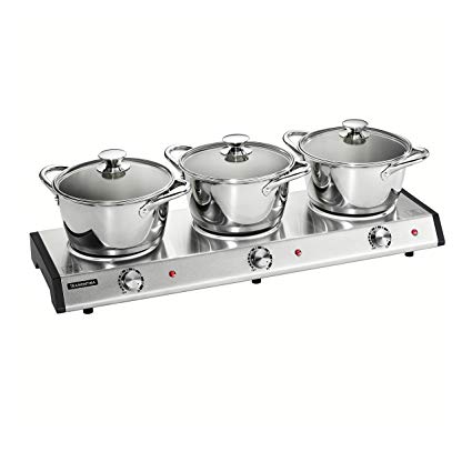 Tramontina 80154/533DS Triple-Hob Electric Buffet Warmer, Stainless Steel, Induction-Ready,  7-Piece