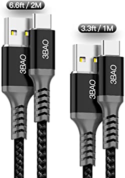 USB C Cable Type C Fast Charging Cable,(2-Pack 3.3ft 6.6ft)Nylon Braided USB A to USB C Fast Charger Cord Phone Dats Sync Cord for Samsung galaxy S10 S9 S8 Plus,Note 9 8,Motorola G6 G7,Google Pixel 2/2XL,HTC 10 U11 U12,LG V30 V20 G6 G5 G7 ThinQ,Sony Xperia XZ,(Black)