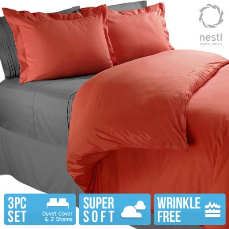 Nestl Bedding Microfiber Queen 3-Piece Duvet Cover Set, Orange