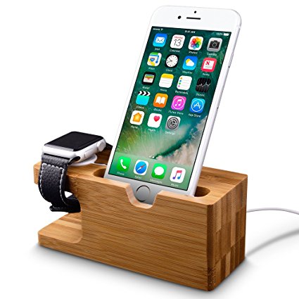 Apple Watch Stand,Fullmosa Wood and Bamboo Holder Bracket Docking Station Stock Cradle Holder for iPhone and Apple Watch Series1 Series 2