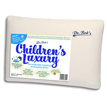 Children's Luxury - Kids Bed Pillow by Dr. Bob's- New - Memory Foam Machine Washable in HOT water. Sanitize your Pillows- Organic Cotton Cover- 2 Sizes -also Toddler's Luxury Bed Pillow