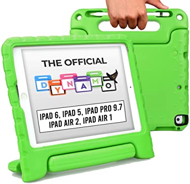 Official Cooper Dynamo [Rugged Kids Case] for iPad 6th, 5th Gen / iPad Pro 9.7 / iPad Air 2, 1 | Cover, Stand, Handle, Pencil Storage Slot (Green)