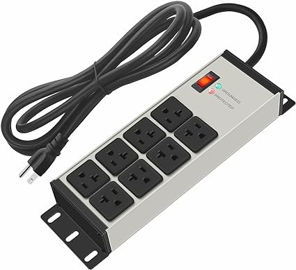 CCCEI Heavy Duty Power Strip Surge Protector 20 AMP, 8 Outlets 12 Gauge Industrial Shop Garage Metal Multiple Outlets, 6 FT Extension Cord 5-15P Adapter High Amp 6-20R T-Slot 20a for Appliance