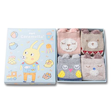 HaloVa Unisex Baby Kids Socks Little Boys Girls Cartoon Soft Cotton Socks Gift Set, 4 Pairs Pack