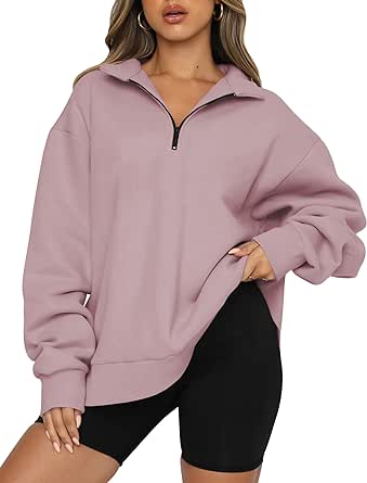 Trendy Queen Womens Oversized Sweatshirts Fall Fashion Hoodies Half Zip Pullover Long Sleeve Shirts Clothes Outfits