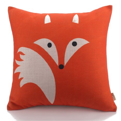 HT&PJ Decorative Cotton Linen Square Throw Pillow Case Cushion Cover Orange Abstract Fox Design 18 x 18 Inches