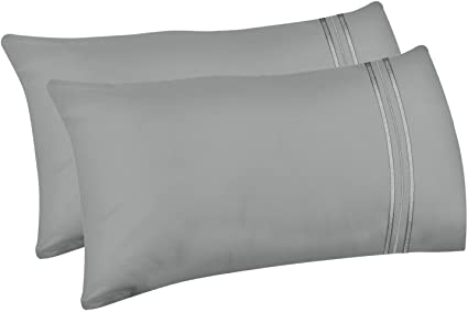 LiveComfort 2-Pack Pillow Cases, Standard Size Soft Brushed Microfiber Pillowcases, Machine Washable Wrinkle-Free Breathable (Grey, Standard)