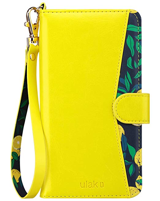 ULAK Flip Wallet Case for iPhone 6s Plus, iPhone 6 Plus Case, PU Leather Wallet Kickstand Case with Wrist Strap ID&Credit Card Pockets for iPhone 6 plus/6S Plus 5.5 (Yellow Lemon)