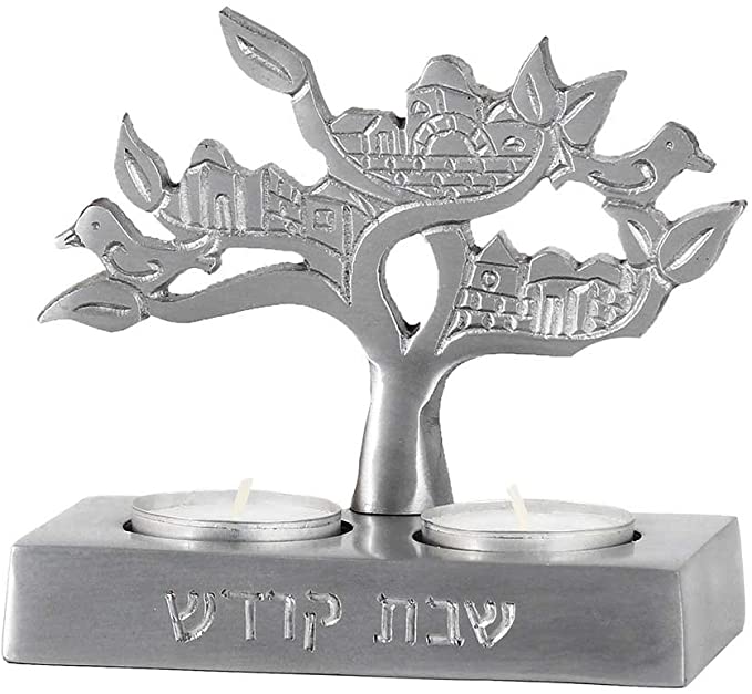 Zion Judaica Shabbat Twin Tea Light Candle Holder - Tree of Life