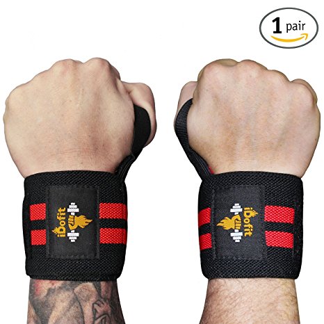 iDofit Wrist Wraps Support (Pair) - 18" Professional Grade With Thumb Loop - Improve Hand Grip & Prevent Injury - Wrist Straps Braces for Weight Lifting, Powerlifting, Weight & Strength Training