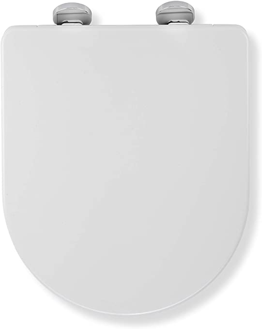 Croydex Flexi-Fix Eyre D-Shape Always Fits Never Slips Slow Close Anti Bacterial Toilet Seat, White, 42 x 35.5 x 5 cm