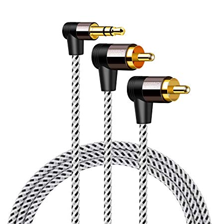 3.5mm to RCA,CableCreation 10ft Angle 3.5mm Male to 2RCA Male Auxiliary Stereo Audio Y Splitter Gold-Plated for Smartphones, MP3, Tablets, Speakers,Home Theater,HDTV,3M