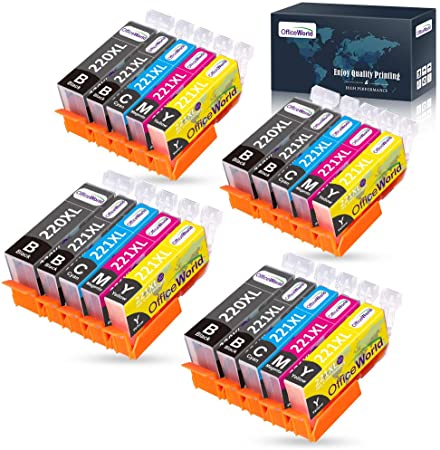OfficeWorld Compatible Canon 220 221 Ink Cartridges Replacement for Canon PGI-220 PGI220 CLI-221 CLI221 to use with PIXMA MX860 MX870 MP560 20 Pack (4 PG Black, 4 Cyan, 4 Magenta, 4 Yellow, 4 Black)
