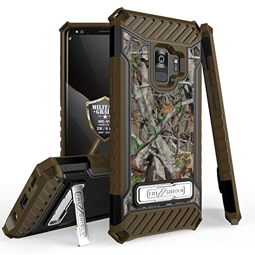 Beyond Cell Galaxy S9 Military Grade Drop Tested [MIL-STD 810G-516.6] Kickstand Card Slot Case - (Camo) and Atom Cloth for Samsung Galaxy S9
