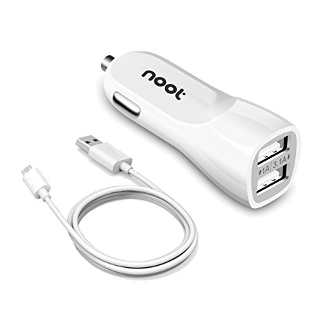 Samsung Galaxy Note 5 / 4 / Edge / 2 / S7 / S7 Edge / S6 / S6 Plus / S4 / S3 Car Charger - noot products 2-Port USB Car Charger 15W/3.1A with 4FT Micro USB Charging Cable