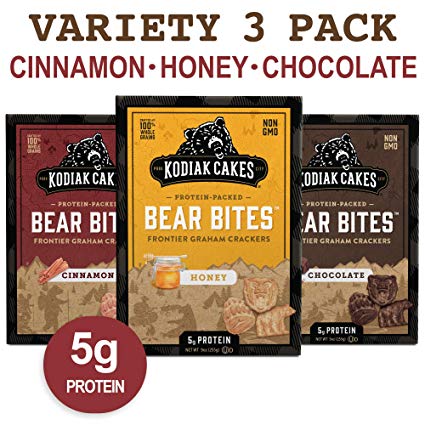 Kodiak Cakes   Bear Bites Graham Crackers Variety Pack: Honey, Chocolate & Cinnamon Snacks