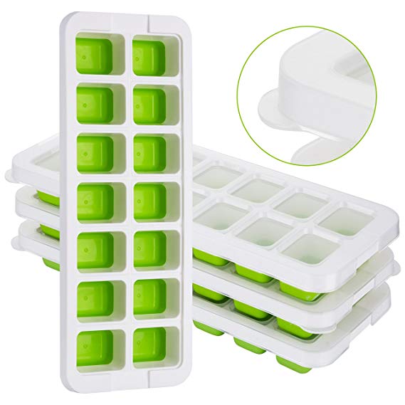 Ice Cube Trays,[More Larger] TOPELEK Easy-Release Silicone and Flexible 14-Ice Trays with Spill-Resistant Removable Lid,LFGB Certified and BPA Free,Stackable Durable and Dishwasher Safe,Green