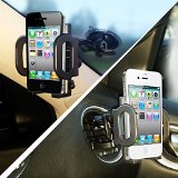 2-in-1 Mobile Phone Car Mount Holder Cradle UPGRADED COMPONENTS Secure Cell PhoneGPS to Vehicles Windshield or Air Vent Padded Adjustable Grips Fits Iphone 6 6 5 Galaxy S6 S5 Smartphones
