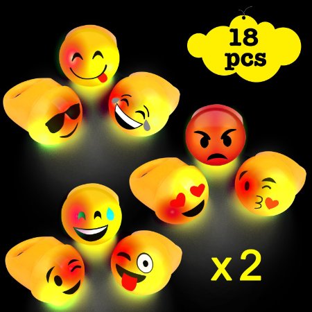 Acooe Lights Up Emoji Rings, LED Lights Up Toys for Party Favor, Small Cute Emoji Flashing Rings for Kids -18 Pack with 9 Faces