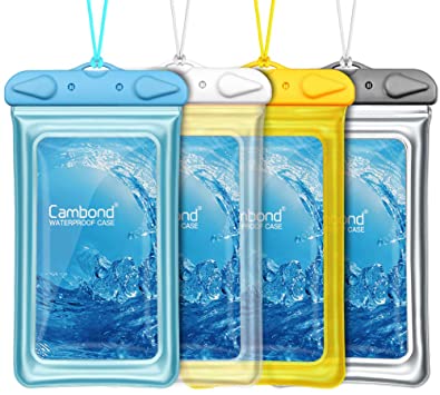 Cambond Floatable Waterproof Phone Pouch, Floating Water Proof Cell Phone Case Both Sides Clear Dry Bag for iPhone 11/XS Max/XR/X/8/7 Plus Galaxy Up to 6.5", Snorkeling Cruise Ship Kayaking, 4 Pack
