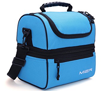 MIER Adult Lunch Box Blue Insulated Lunch Bag Large Cooler Tote Bag for Men, Women, Double Deck Cooler(Blue)