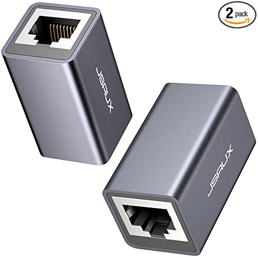 RJ45 Couple Ethernet Cable Connector, JSAUX [2 Pack] Ethernet LAN Coupler Connector Ethernet Extender Adapter Compatible with LAN Cables, Network Cables, Ethernet Cables for Cat7, Cat6, Cat5-Grey