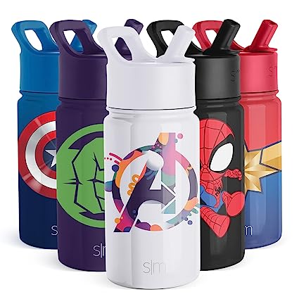 Simple Modern Marvel Avengers Kids Avengers Water Bottle with Straw Lid | Insulated Stainless Steel Reusable Tumbler for School, Toddlers, Girls, Boys | Summit Collection | 14oz, Avengers Assemble