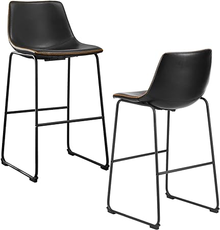 JHK 30 inch Counter Height Bar Stools Set of 2, Modern Faux Leather High barstools with Back and Metal Leg, Bar Chairs for Kitchen lsland, Black